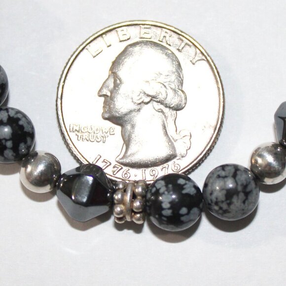 Sterling Silver Handmade Hematite & Obsidian Bead Bracelet - Picture 3 of 5